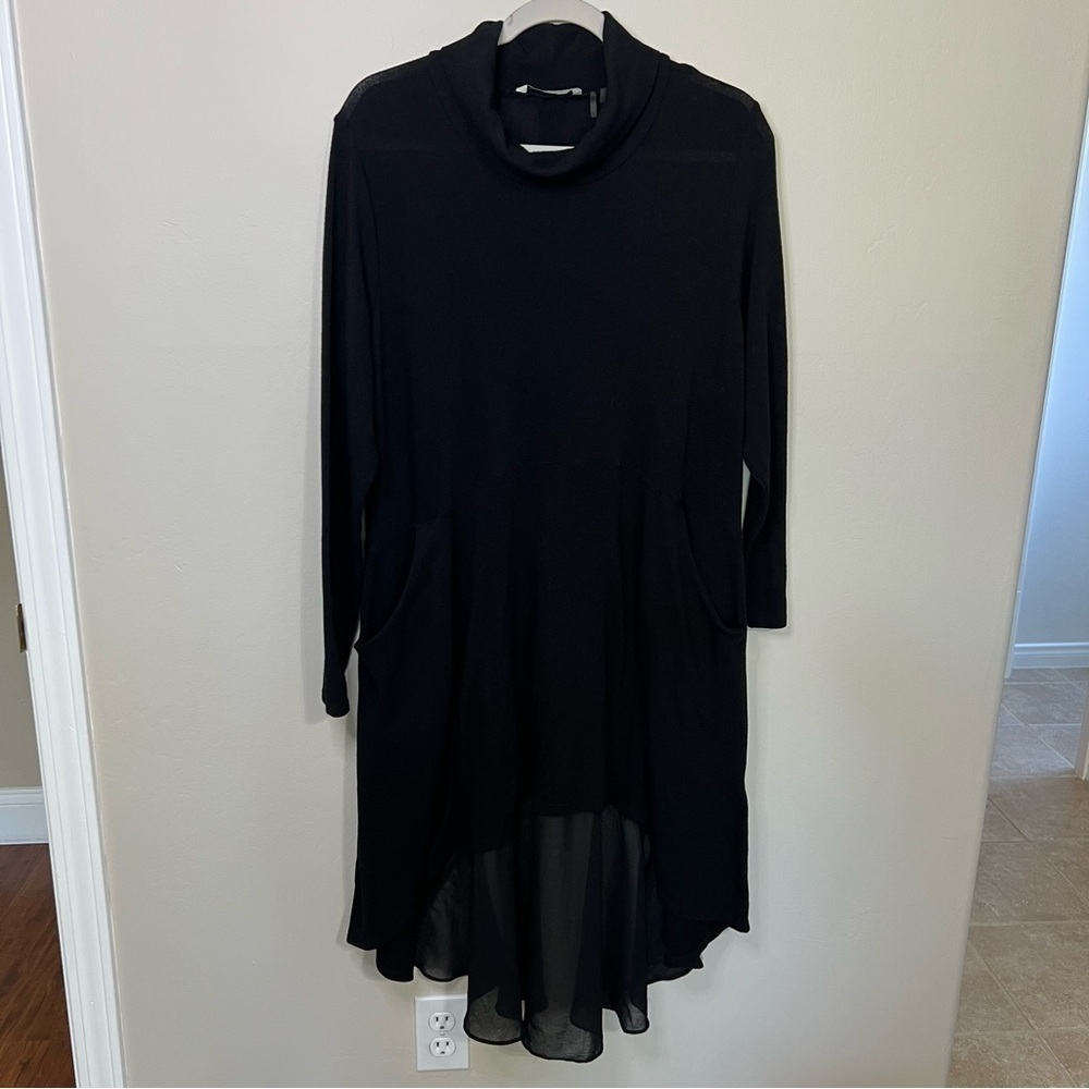 Soft Surroundings Black Hi Low Hem Tunic Mock Neck Sweater Dress size XL